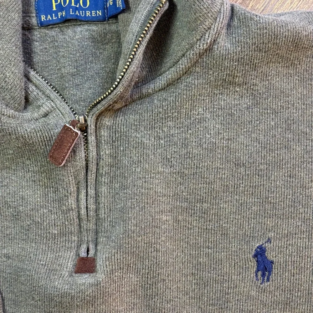 Polo Ralph Lauren Quarter Zip Pullover Men‎ L Gray Cotton Knit Pony Logo